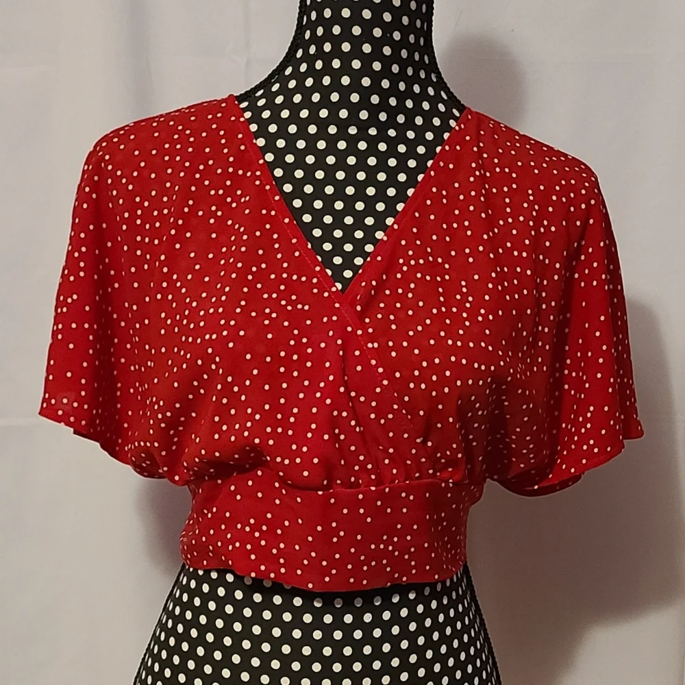 Shein Polka Dot Tie Around Overlay Top Red And White
